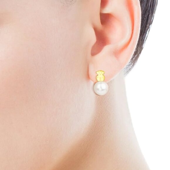 (SINGLE) TOUS Sweet Dolls 18kt Yellow Gold Earring Freshwater Cultured Pearl - Picture 1 of 3